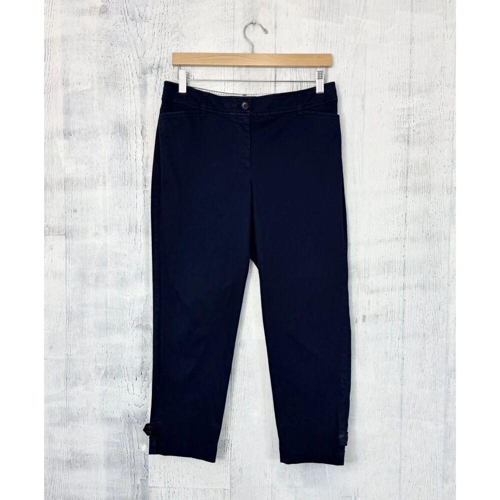 Talbots Perfect Crop Mid Rise Chino Pants Size 8 Navy Blue Stretch Straight Leg